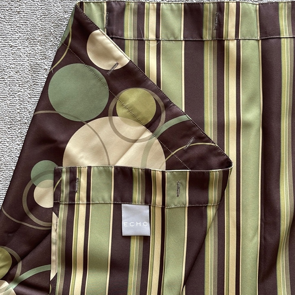 Echo Shower Curtain - Two sided geometric shapes or stripes - green and brown